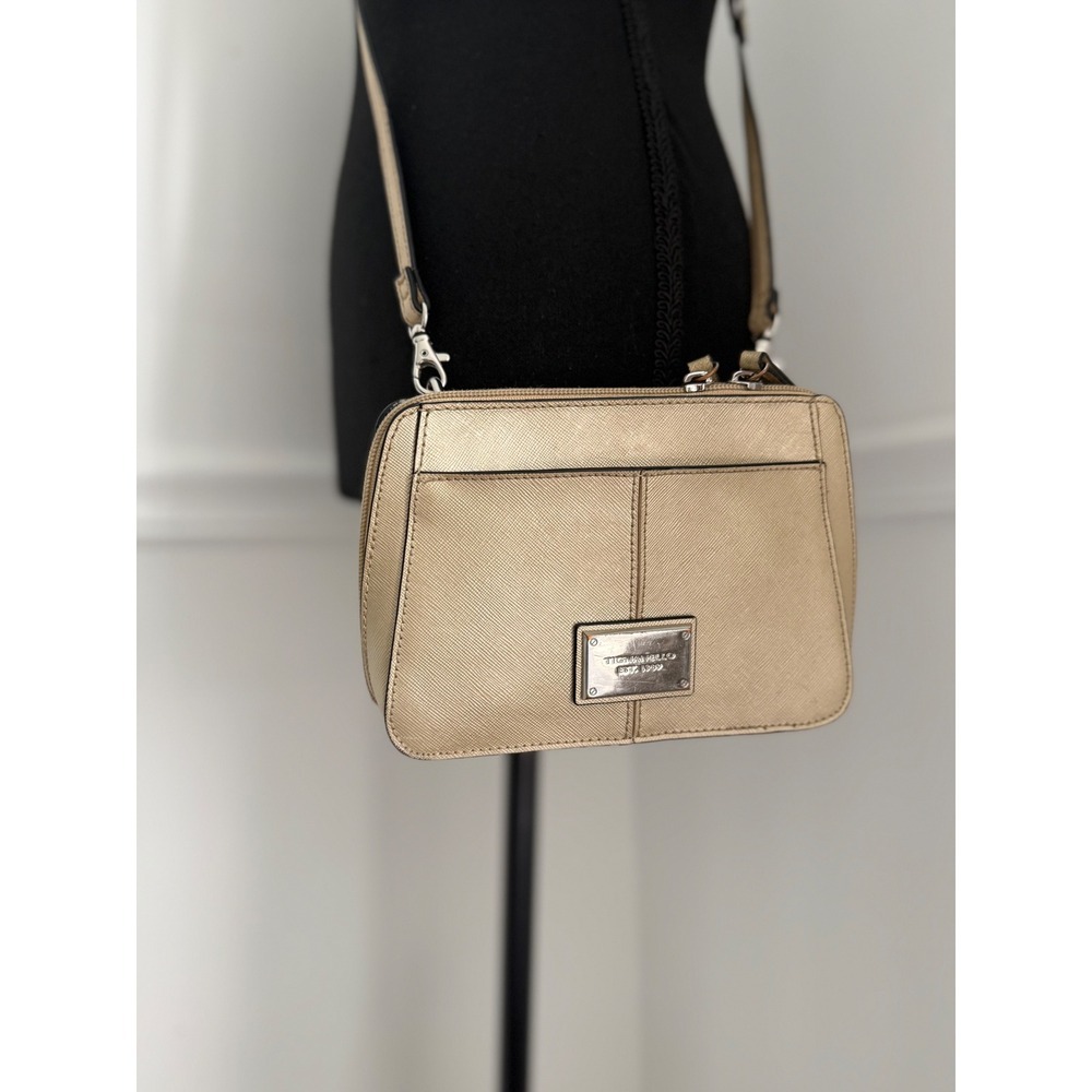 Tignanello gold Crossbody Bag Genuine Leather Wallet Organizer Small Purse - Picture 9 of 9